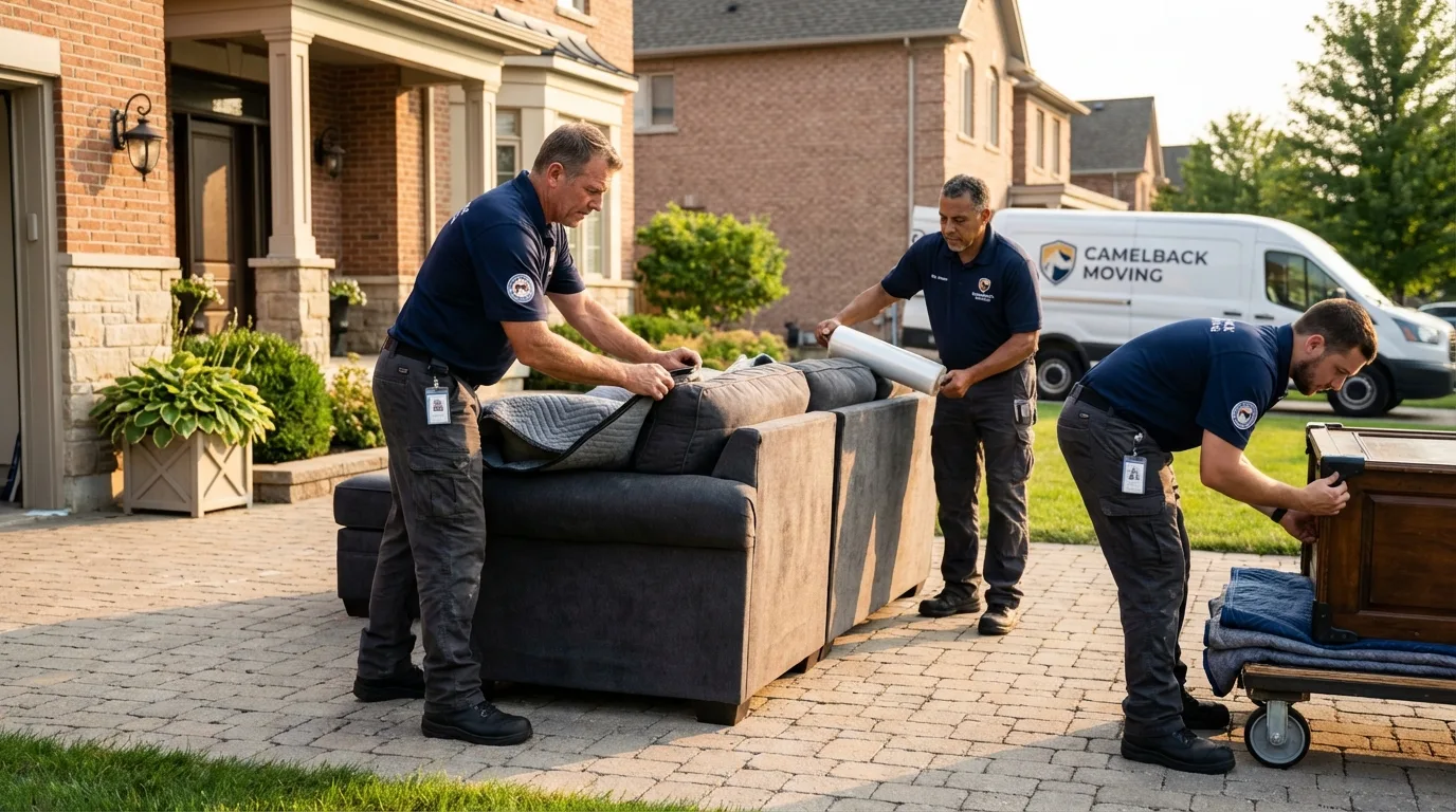 Large estate moving crew wrapping furniture in Bedford, TX